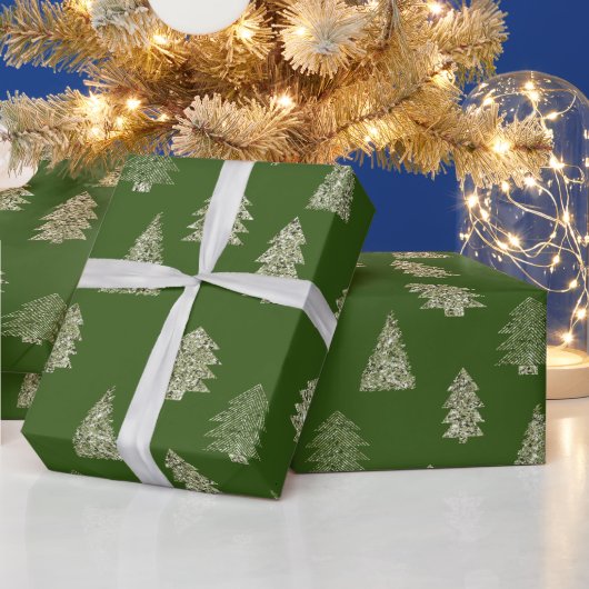 Olive Green Glitzer Weihnachtsbäume Geschenkpapier (Feiertage)