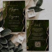 Olive Green Gold Agate Script QR Code Hochzeit Einladung