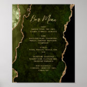 Olive Green Gold Agate Script Wedding Bar Menu  Poster (Vorne)
