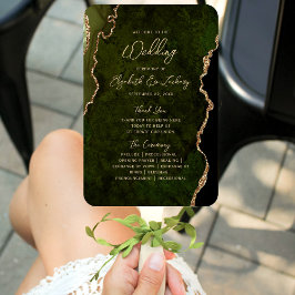 Olive Green Gold Agate Script Wedding Program Fächer