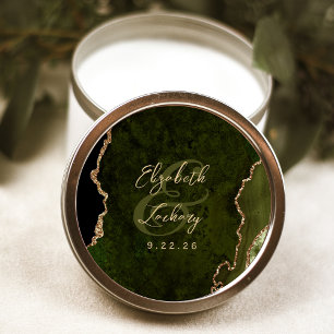 Olive Green Gold Agate Script Wedding Runder Aufkleber