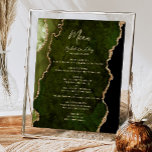 Olive Green Gold Agate Wedding Table Menu Poster<br><div class="desc">Die links Seite dieses eleganten,  modernen Hochzeitsmenüzeichens besticht durch einen mit Imitaten vergoldeten Glitzer in Oliven-grünem Aquarell. Das Wort "Menü" erscheint in einem goldfarbenen Schriftzeichen. Personalisieren Sie den restlichen Text mit den Namen des Paares,  dem Hochzeitstermin und den Menüdetails.</div>