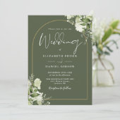 Olive Green Gold Arch Greenerity QR Code Hochzeit Einladung (Stehend Vorderseite)
