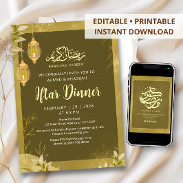 Olive Green & Gold Botanical Ramadan Iftar  Einladung