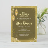Olive Green & Gold Botanical Ramadan Iftar Einladung (Stehend Vorderseite)