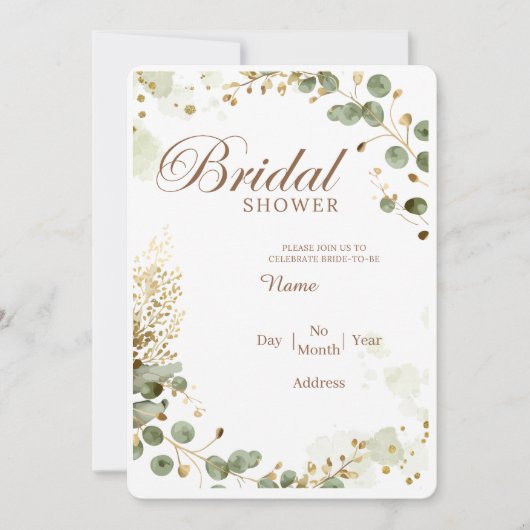 Ölive Green & Gold Botanisches Brautparty Einladun Einladung (Vorderseite)
