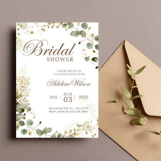 Ölive Green & Gold Botanisches Brautparty Einladun Einladung