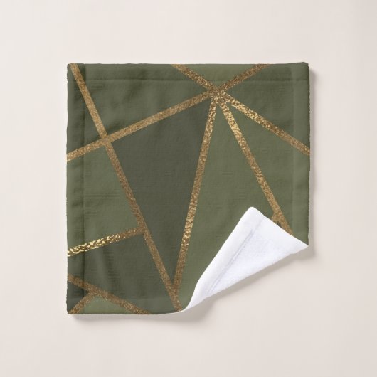 Olive Green Gold Bronze Geometric Glam Chic Badhandtuch Set (Waschlappen)
