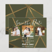 Olive Green Gold Bronze Geometric Modern Rett Date (Vorne/Hinten)