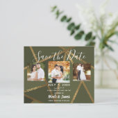 Olive Green Gold Bronze Geometric Modern Rett Date (Stehend Vorderseite)