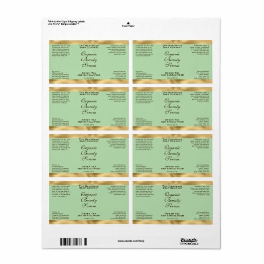 Olive Green & Gold Cosmetics Dropper Bottle Label (Vorne)