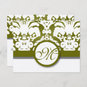 Olive Green & Gold Damask Wirbel Hochzeitsreaktion RSVP Karte (Vorne/Hinten)