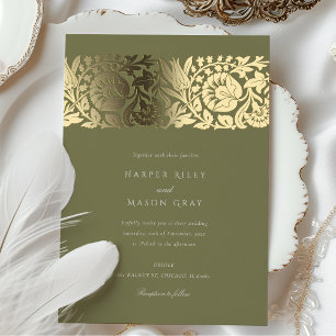 Olive Green Gold Floral Wedding Folieneinladung