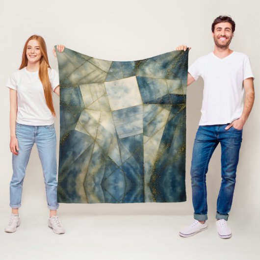 Olive Green Gold Geometric Abstrakt Natural Fleecedecke (Beispiel)