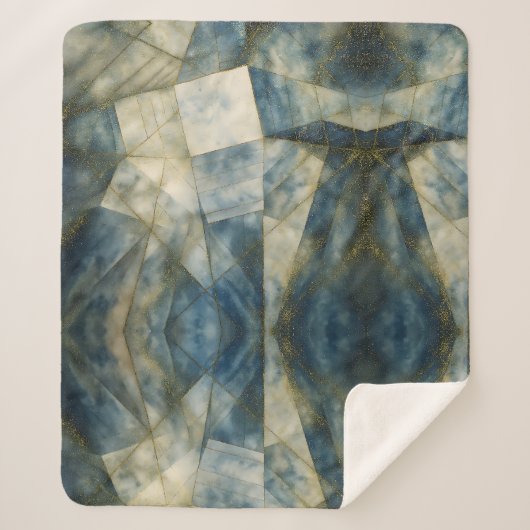 Olive Green Gold Geometric Abstrakt Natural Sherpadecke (Vorderseite)