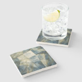 Olive Green Gold Geometric Abstrakt Natural Steinuntersetzer (Seitenansicht)