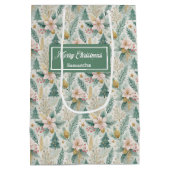 Olive Green Gold Gift Bag Luxury Holiday Christmas Mittlere Geschenktüte (Rückseite)