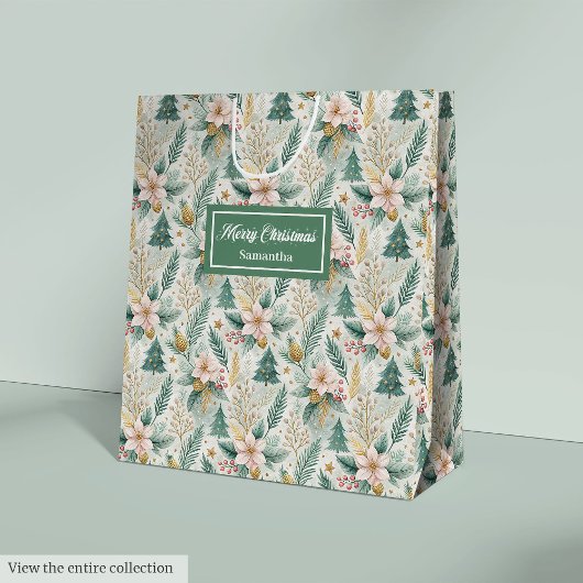 Olive Green Gold Gift Bag Luxury Holiday Christmas Mittlere Geschenktüte