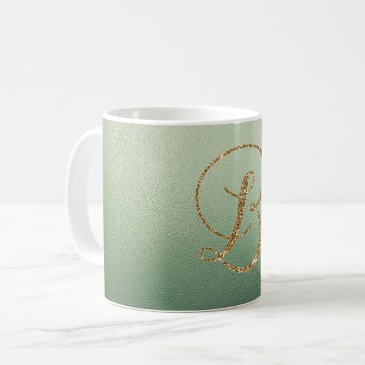 Olive Green Gold Glitzer Letter B Kaffeetasse (Vorderseite Links)
