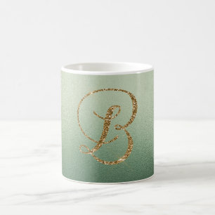 Olive Green Gold Glitzer Letter B Kaffeetasse