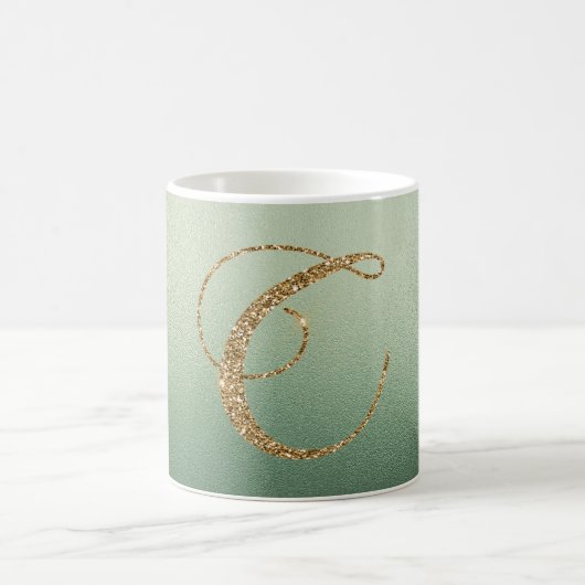 Olive Green Gold Glitzer Letter C Kaffeetasse (Mittel)