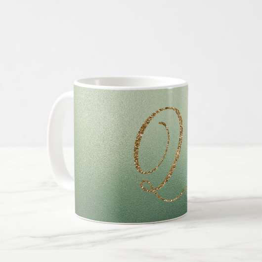 Olive Green Gold Glitzer Letter Q Kaffeetasse (Vorderseite Links)