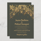 Olive Green Gold Glitzer String Lights Wedding Einladung (Vorne/Hinten)