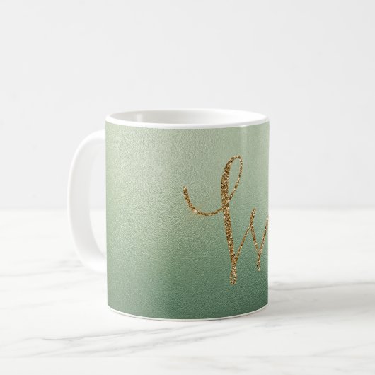 Olive Green Gold Glitzern Letter W Kaffeetasse (Vorderseite Links)