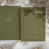 Olive Green Gold Islamische Hochzeit Folieneinladung
