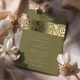 Olive Green Gold Islamische Hochzeit Folieneinladung