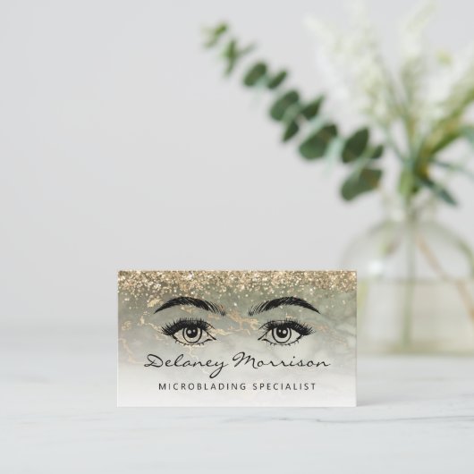 Olive Green Gold Marble Eyes QR Code Microblading Visitenkarte (Stehend Vorderseite)
