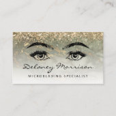 Olive Green Gold Marble Eyes QR Code Microblading Visitenkarte (Vorderseite)