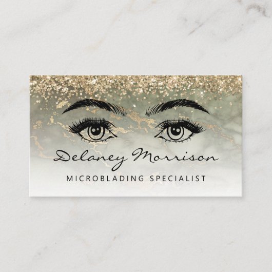 Olive Green Gold Marble Eyes QR Code Microblading Visitenkarte (Vorderseite)