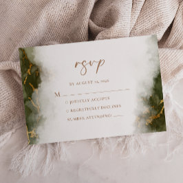 Olive Green Gold Marble Wedding Details RSVP Card Begleitkarte