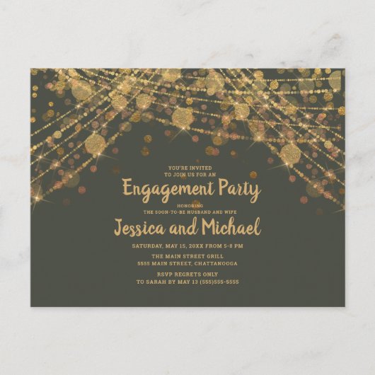 Olive Green Gold String Lights Engagement Party Postkarte (Vorderseite)