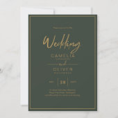 Olive Green Gold Text Script Elegante Moderne Invi Einladung (Vorderseite)