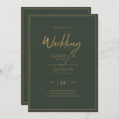 Olive Green Gold Text Script Elegante Moderne Invi Einladung (Vorne/Hinten)