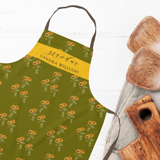 Olive Green Grandma stylish floral pattern apron Schürze