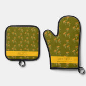 Olive Green grandma stylish floral pattern Ofenhandschuh & Topflappen-Set (Vorderseite)