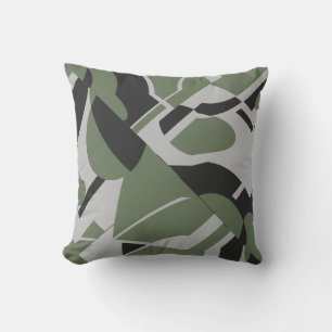 Olive Green Gray Black Bold Diagonal Design Kissen