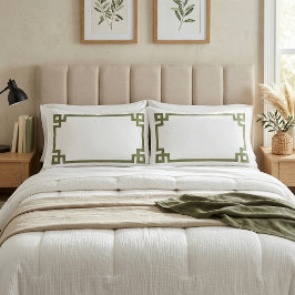 Olive Green Greece Key Border King Size Kissenbezug