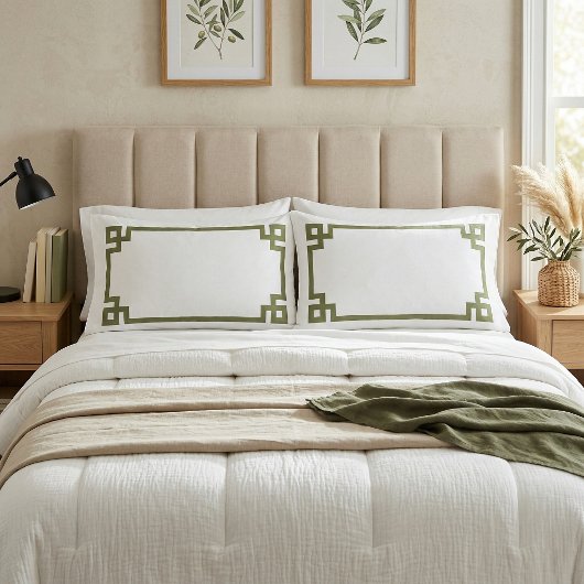 Olive Green Greece Key Border King Size Kissenbezug