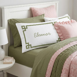 Olive Green Greece Key Monogram Standard Kissenbezug