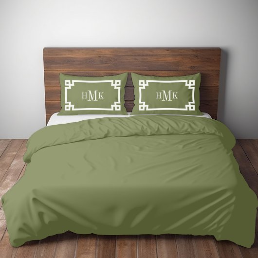 Olive Green Greece Key Monogram Standard Kissenbezug