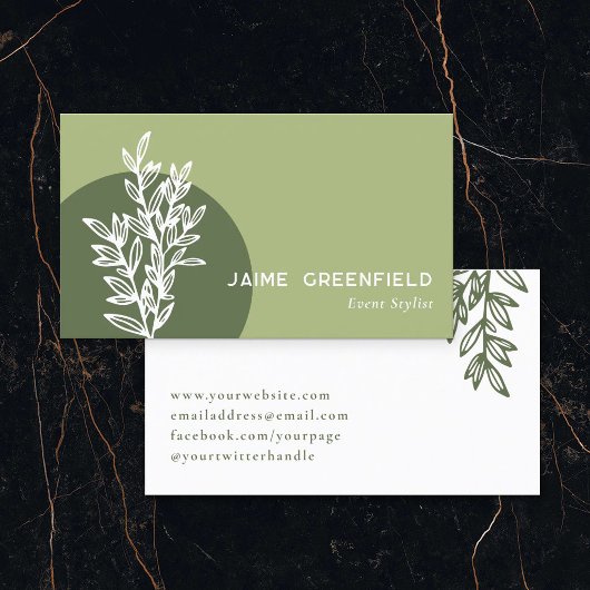 Olive Green Green Line Art Business Card Visitenkarte