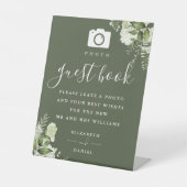 Olive Green Greenerity Foto Gästebuch Hochzeit Sockelschild (Vorderseite)