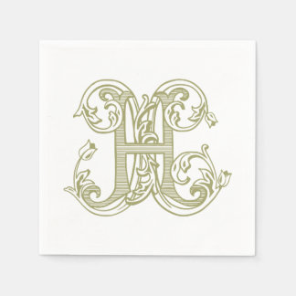 Olive Green "H" Monogram Cocktail Napkins Serviette
