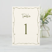 Olive Green Hand Drawing Frame Tischnummer (Stehend Vorderseite)