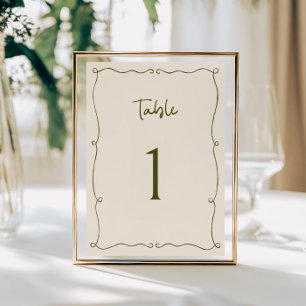 Olive Green Hand Drawing Frame Tischnummer