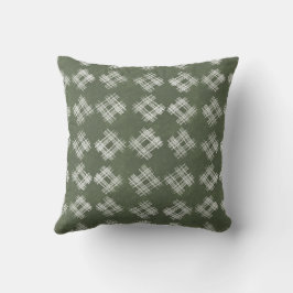 Olive Green Hand-Drawn Rustic Checkered Pattern Kissen